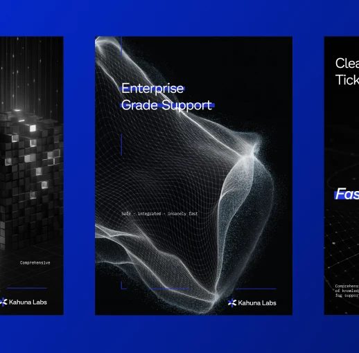 Kahuna Labs brand posters set against ultramarine blue
