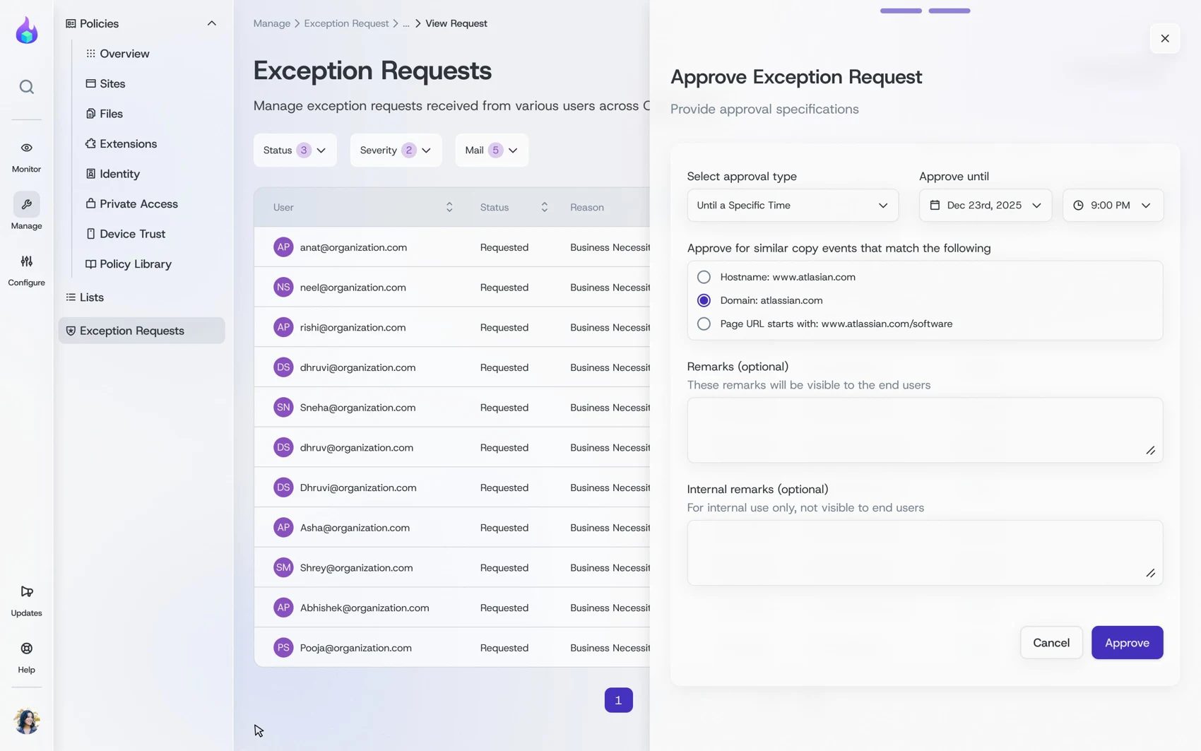 SquareX exception request workflow