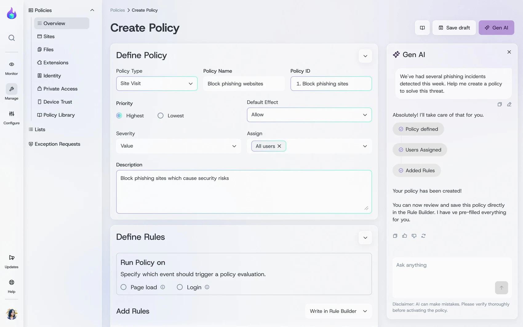 SquareX policy configuration