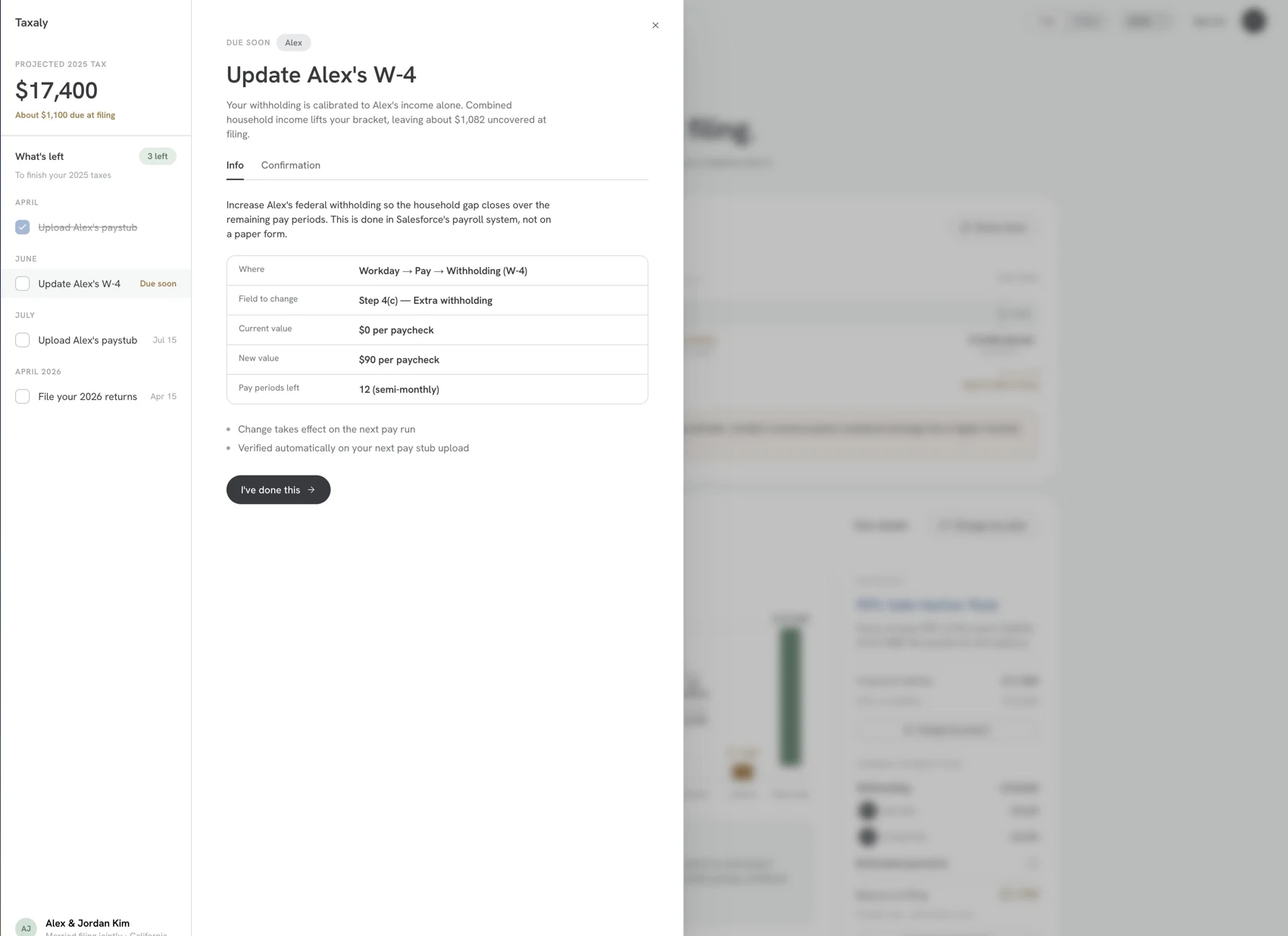 Taxaly tax planning interface