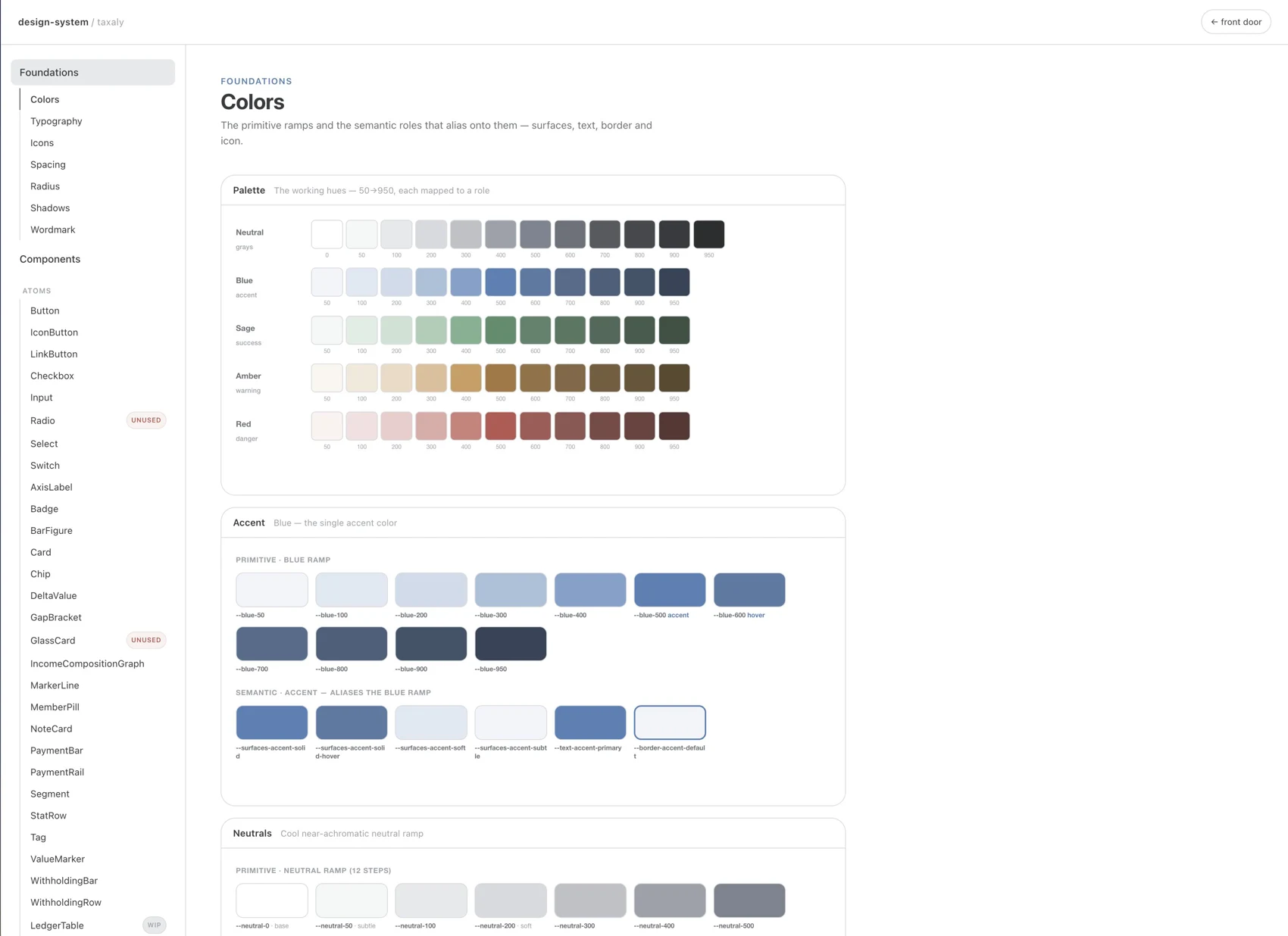 Taxaly product colour and design system