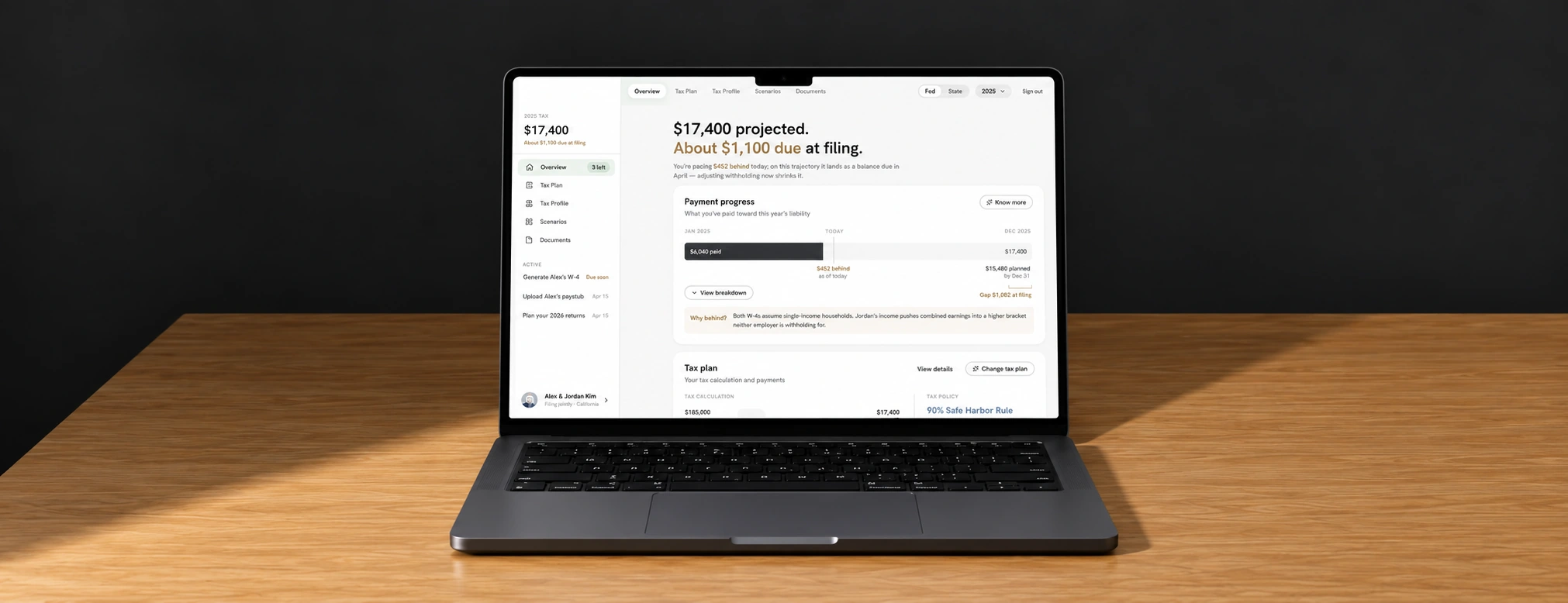 Taxaly guided tax planning product on a laptop